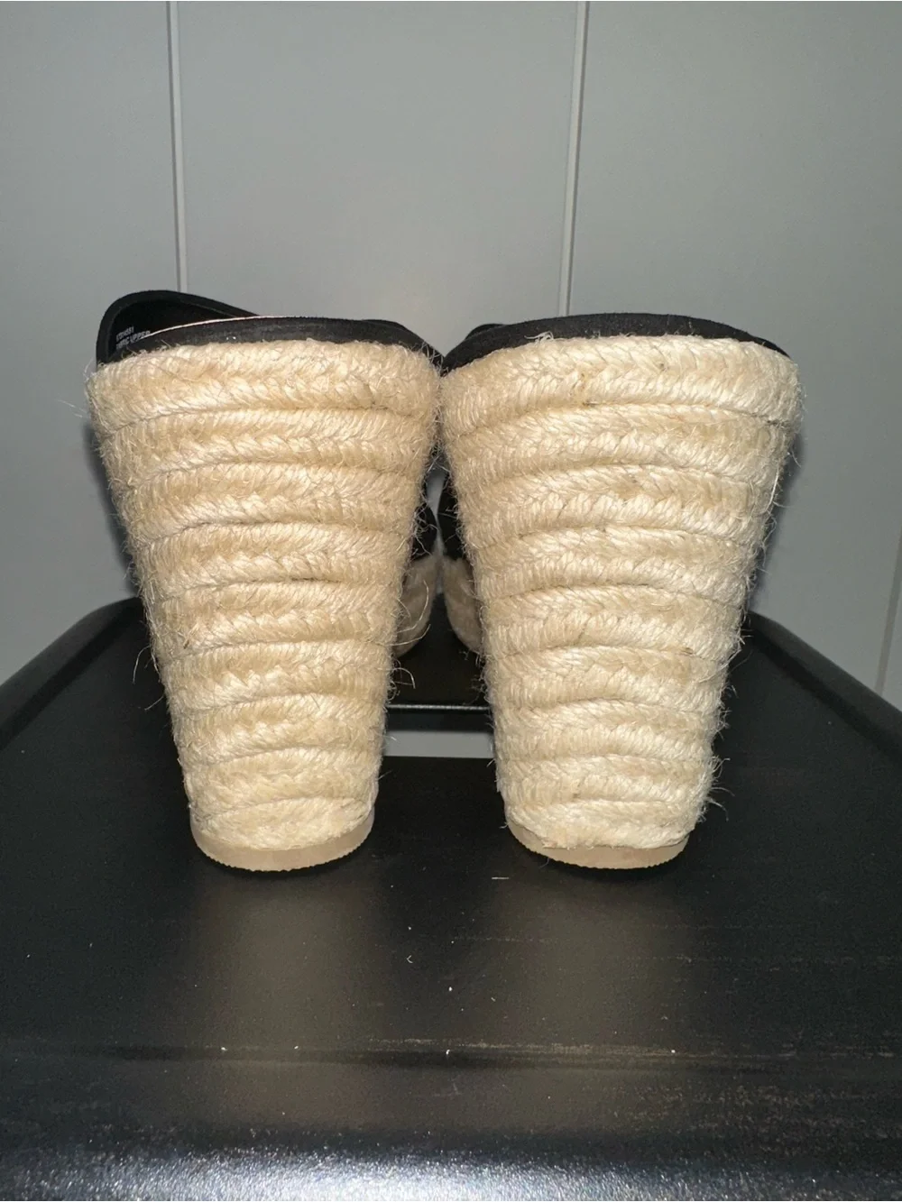 Black Suede Crisscross Espadrille Wedge Slides